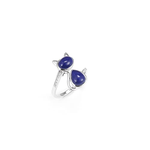 Qordelia S925 Sterling Silver Cat Ring Blue Lapis Stone In Vintage Sterling Silver Ring For Ladies Girls Women, Adjustable #TOP2