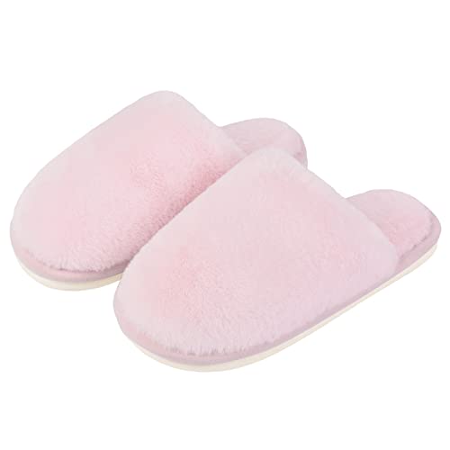 Feionusin Hausschuhe für Damen und Herren, flauschiges Fell, Memory-Schaum, Schlupfschuhe, warmes Fleecefutter, Sandalen, geschlossener Zehenbereich, legere Schlafzimmerschuhe, rose, 37/38 EU Cover