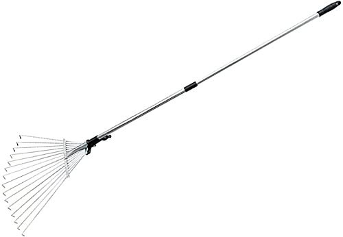 FEINKA Adjustable Metal Leaf Rake, Garden Lawn Rake, 15 Tines Lightweight Poly Shrub Rake, Professional Gardening Tool, Collect Loose Debris Among Delicate Plants