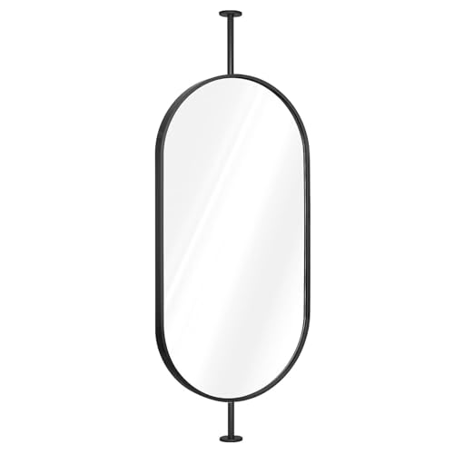 Miroir suspendu au plafond ovale 40x70cm avec cadre fer noir pour miroirs muraux