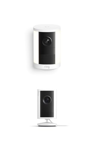 Image of Ring Spotlight Cam, Battery (newest model), White with Indoor Cam Plus, White