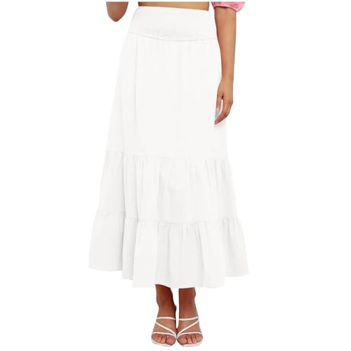 Women A-Line Pleated Elastic High Waist Maxi Skirt Ankle Length Flowy Swing Elegant Dressy Casual Work Long Skirts