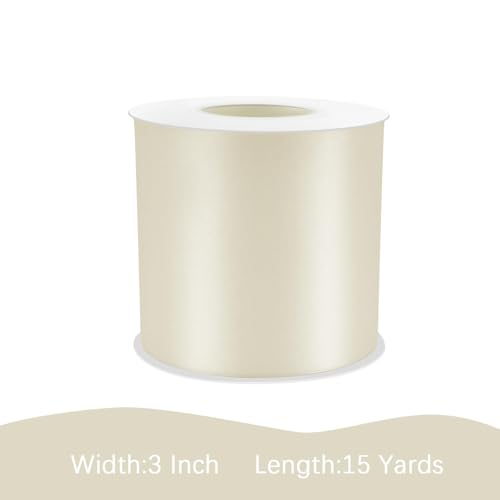 Image of Ivory Satin Ribbon 3 inch X 15 Yards Polyester Ribbon for Gift Wrapping Very Suitable for Weddings Party Hair Bow Invitation Decorations and More