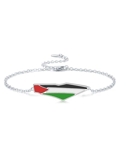 StoryEtain Palästina Flagge Armband 925er Sterlingsilber Palästina Flagge Armband Schmuck Geschenke für Frauen Mädchen