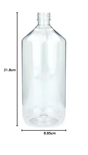 mikken 2 x Laborflasche 1000 ml aus transparentem Kunststoff (PET), Apothekerflasche, Veralflasche inkl. Einfülltrichter