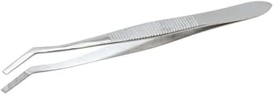 Cole-Parmer Essentials Stainless Steel Tweezers, Offset Curved Tips, Serrated, 114mm