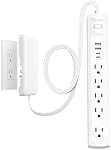 Couvercle de sortie Rallonge de cordon plat 6ft, NUTICT Flat Plug bande de puissance avec 5-Outlet & 4 USB Ports, 1440 Joules Protecteur de Surge, 3 Plug mural plat pour bureau d'intérieur, blanc