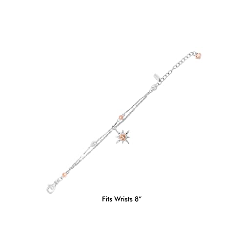 New Beginnings By Janyl Adair - Two Tone 18K Rose Gold Plated .925 Sterling Silver Ball Chain & Anchor Chain Star 2 Strand Link Bracelet - 6-1/4”- 8” #TOP1