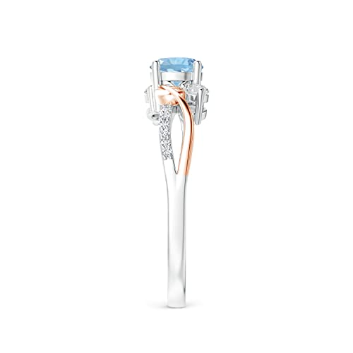 Aquamarine And Diamond Twisted Vine Ring In 14K White & Rose Gold (5Mm Aquamarine) - March Birthstone #TOP2