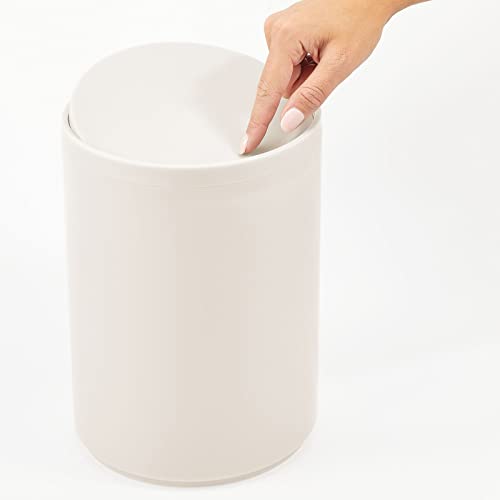Image of mDesign Plastic Small Slim Round 1.7 Gallon /6.5 Liter Trash Can with Removable Swing Lid - Wastebasket, Garbage Container Basket Bin for Master /Guest Bathroom - Holds Rubbish /Recycle - Cream /Beige