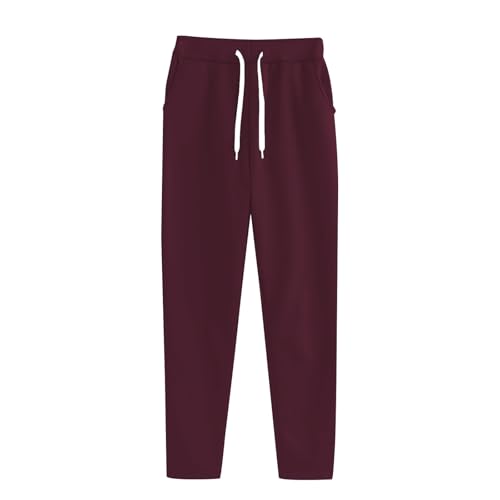 Pantaloni a Vita Alta Donna Elastici Tinta unita in Cotone Pantaloni larghi Sportivi Jogging a Vita Alta Felpe Elegante Sportswear Comfy Pile Escursionismo Yoga Pantaloni, Vino, XL
