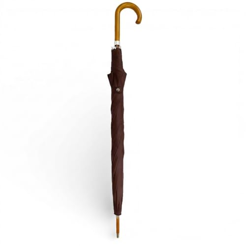 HideWise LONDON Classic Walking Stick Umbrella Crook Wooden J Handle Luxury Design│Auto Open Anti-UV Windproof Strong Brolly (Brown) - Image 4