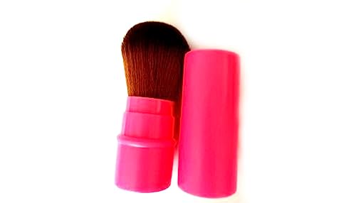 Image of Retractable Pro Beauty Kabuki Makeup Brush - Cosmetic Face Powder Foundation Blush, Slim Portable for Liquid Makeup (Rose Red)