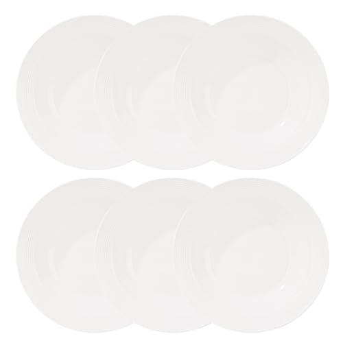VEGOATY Lot de 6 grandes assiettes à pâtes, 21,5 x 3,5 cm, en porcelaine, réutilisables, pour pâtes, assiettes creuses pour pâtes, salade, vaisselle, soupes (blanc)