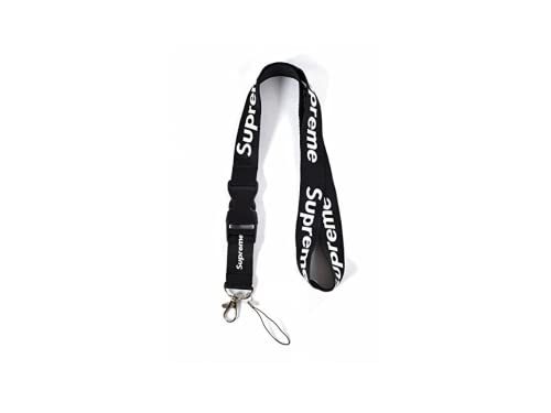 LUKSE Lanyard Supreme Colgante para llaves móvil negro Supreme Correa negra Supreme Cordón para cuello negro Supreme Regalo de cumpleaños, regalo de comunión, regalo para niños (Negro) Cover