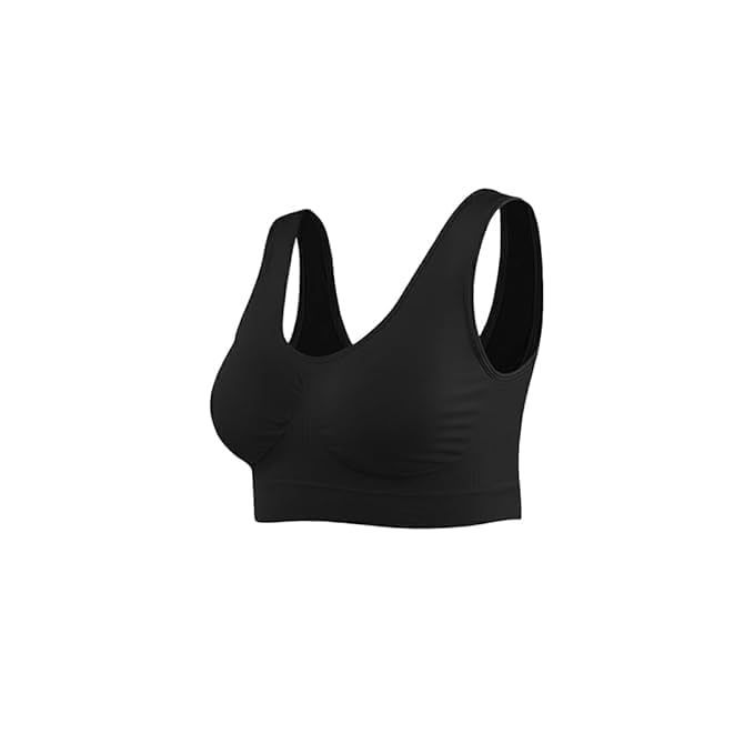 ZELOX Women's Seamless Wireless Sports Bra - Comfortable Black Air Bra with Removable Pads, Stretchy Wide Strap Everyday Lounge Bralette for Yoga, Sleep, and Gym Workout-image-28