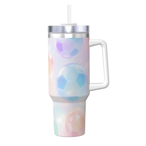 Vaso aislado de fútbol iridiscente de 40oz con tapa y popote para una máxima hidratación 2