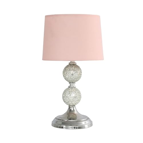 Modern Decorative Chrome & Mosaic Crackle Glass Table Lamp with a Pink Shade