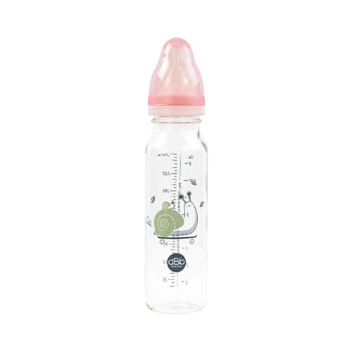 dBb Remond Biberon Regular Air 240 ml de cristal - Decoración Caracol - Chupete NN - Recién nacido - Anticólico de silicona - Flujo regular - 1ª edad, 0 a 4 meses - Fabricación francesa - Rosa dBb Remond Biberon Regular Air 240 ml de cristal - Decoración Caracol - Chupete NN - Recién nacido - Anticólico de silicona - Flujo regular - 1ª edad, 0 a 4 meses - Fabricación francesa - Rosa