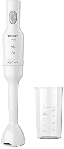 Philips Domestic Appliances ProMix Hand Blender 3000 Series, 400 W Motor, Beaker Included, Compact, White, Plastic, (HR2520/01)