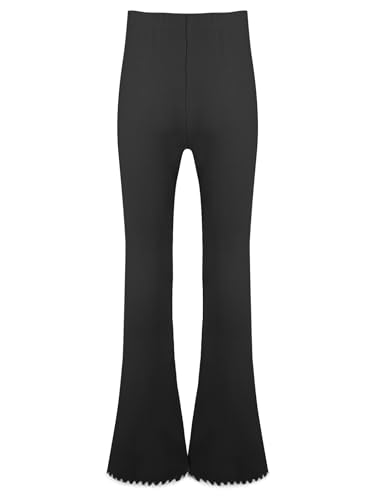 Kids Girls Elastic Waist Flare Leggings Ribbed Knit Bell Bottoms Pants Casual Fall Embroidery Plush Hem Trousers4