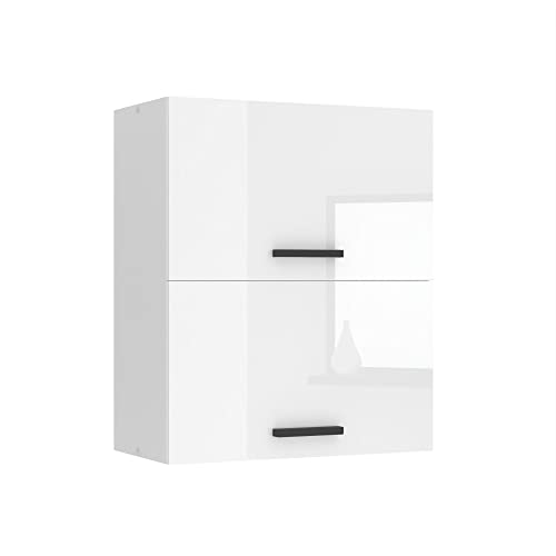 Belini Hängeschrank Küche, Küchenschränke SGP2. Breite 60 cm. Oberschrank mit 2 Türen, Küchenhängeschränke, Wandschrank Hängend, Weiß Hochglanz