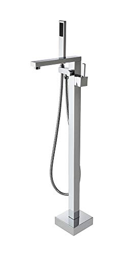 JiaYouJia Tub Filler Faucet Floor Mounted Free Standing Bathtub Faucet with Handshower in Chrome Single Handle,Leadless Solid Brass JiaYouJia Tub Filler Faucet Floor Mounted Free Standing Bathtub Faucet with Handshower in Chrome Single Handle,Leadless Solid Brass