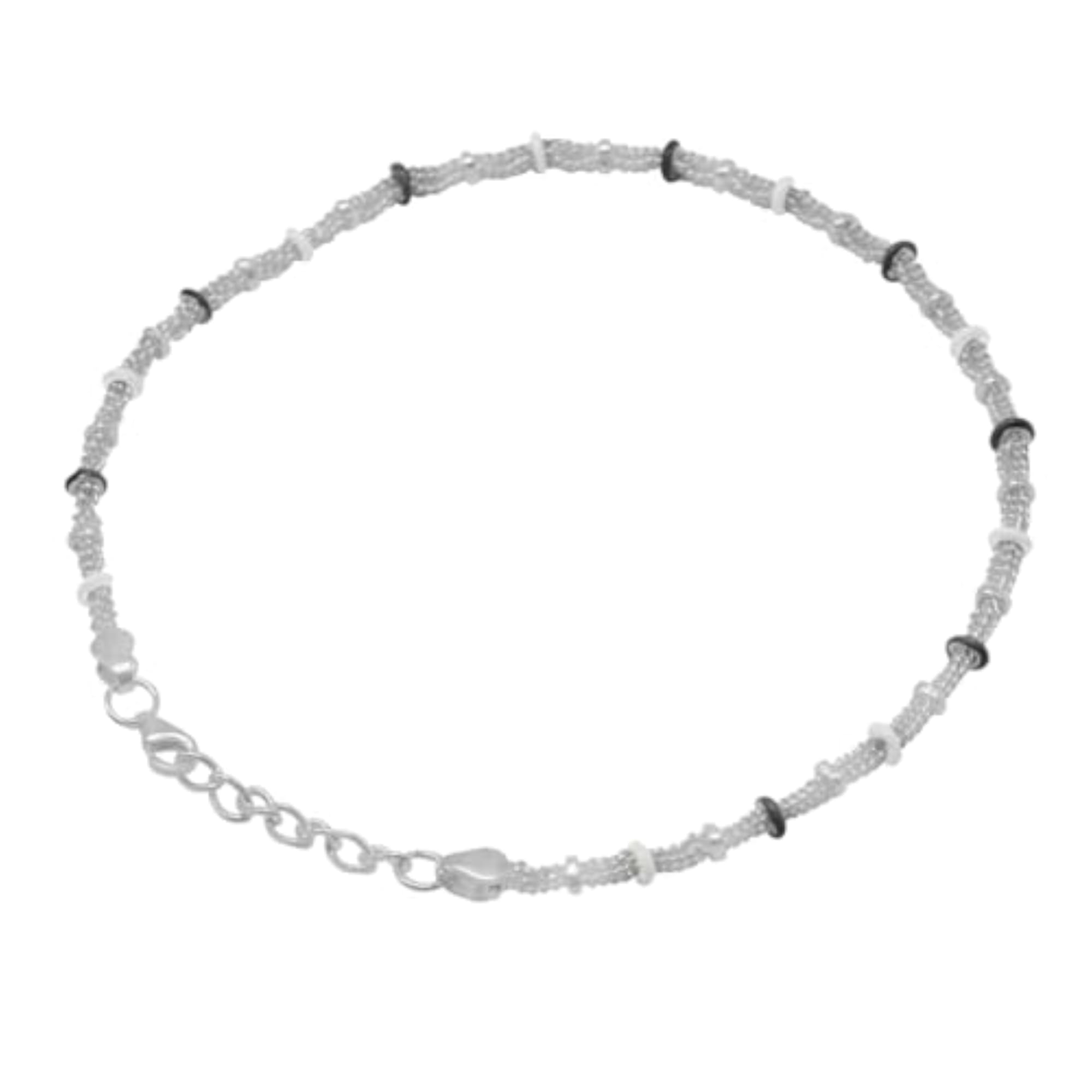 Women's 925 Modern Black & White Enamel Sterling Anklet