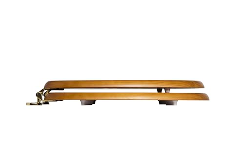 Croydex Antique Solid Pine Toilet Seat - Ergonomically Shaped for Comfort, Adjustable Hinges 110-200mm, Brass Fixings, All Fittings Included, 48x38x7cm, Easy to Install Wooden Toilet Seat