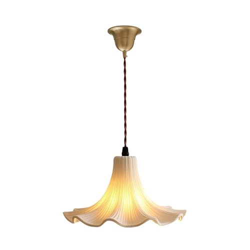 Mjsdjof Lámpara colgante de cerámica blanca con forma de trompeta, ideal for comedor, con casquillo E27, diseño vintage for isla de cocina, estilo rústico y sala de estar.