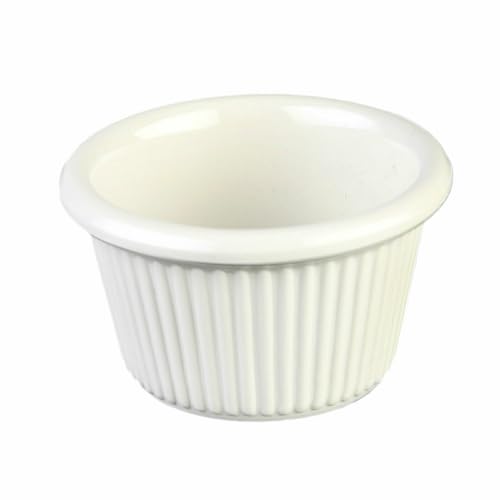 A-to-Z Supply ML507B1 Ramekin, 1-1/2 oz. Capacity, 2-1/2" Dia., Round, Fluted, Break-Resistant, Dishwasher Safe, BPA Free, Melamine, Bone, NSF, Pack of 12