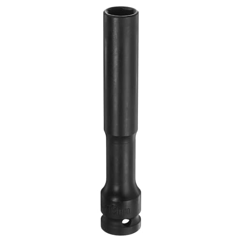 Sourcing Map Deep Thin Wall Impact 13mm Metric 6 Point Socket With 1/2" Square Drive - 5" Extra Long Phosphated CR-V Steel Industrial Grade Spindle Axle Nut, Black