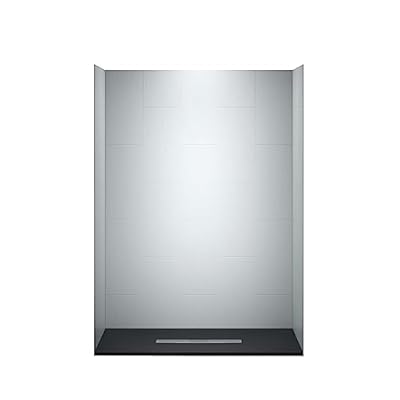 WOODBRIDGE 60 in. L x 36 in. W x 75 in. H Alcove Solid Surface Shower Combo Kits with Glue Up Shower Walls in Matte White and Curbless Shower Base with Center Drain in Black