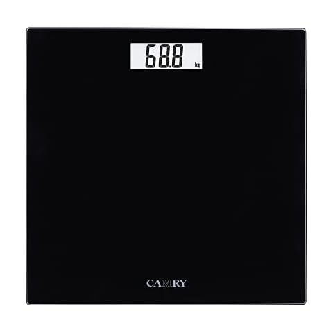 Bathroom Scale,CAMRY High Precision Digital Body Weight Scales Ultra-Thin 5MM Tempered Glass,28st/180kg/400lb,28.5 * 28.5cm,Step-on Technology and Backlight Display-Black Cover