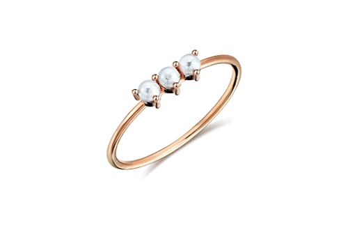 Maysa Jewelry 14K Solid Gold Three Pearls Stacking Ring - Bead Balls Charm With Majorica Pearls cover