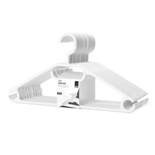 KEPLIN Cintres en Plastique Blanc - Lot de 20, Gain de Place, Robuste, Ceintres Pivotants pour Manteau, Robe, Chemise, Veste, Pantalon I Cintres Antidérapants...