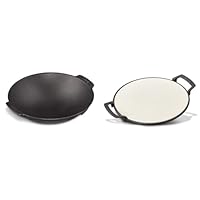 Enders Switch Grid Wok schwarz, aus massiv, emailliertem Gusseisen & SWITCH GRID Pizzastein, Halter aus Gusseisen