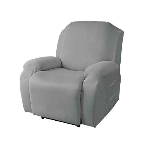 FANSU Housse de Fauteuil Relax Extensible 1 Places, Housse de Fauteuil Relax Inclinable Electrique avec Poche, 4 Pièce Lavable Protege de Meubles pour Canapé...