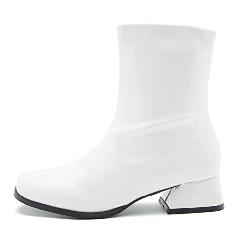 Gogo Boots For Women's Mid Calf Chunky Block Heel Zipper4