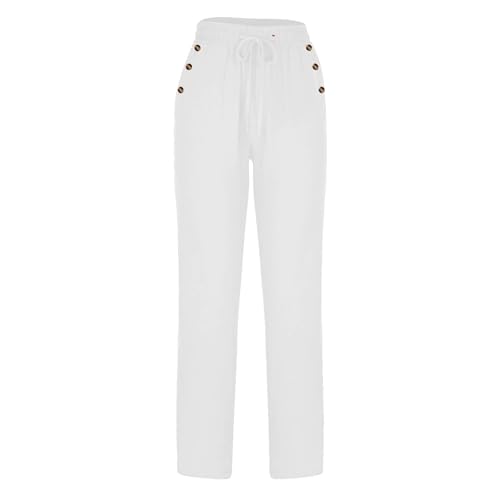 Casual Pants for Women Summer Solid Color Drawstring Elastic Waist Pants Baggy Straight Leg Long Trouser with Pocket3