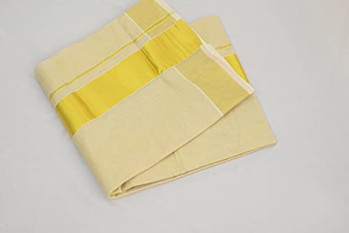 IvaLooms Kerala Tissue Set Saree for Women in Pure Cotton with 3" Golden Kasavu Border (unstitched Blouse Piece) - Kerala Traditional Dress