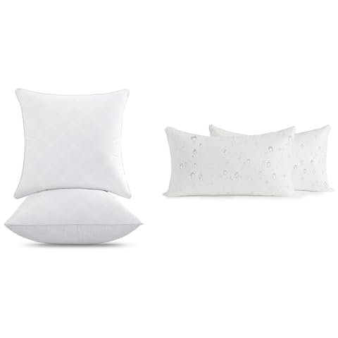 Oubonun 18 x 18 Inches Pack of 2 Pillow Inserts & 12 x 20 Inches Outdoor Waterproof Pillow Inserts Pack of 2 Cover