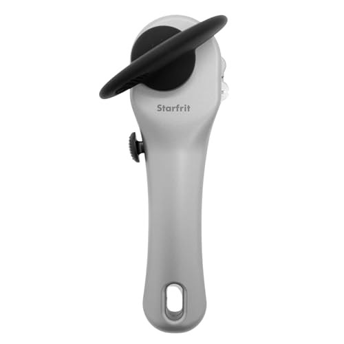 Starfrit Securimax Auto Can Opener - Patented Safe Edge Technology with Lid Lifter - Leaves No Sharp Edges on Lid & Can - Heavy Duty Non-Slip Knob - Grey
