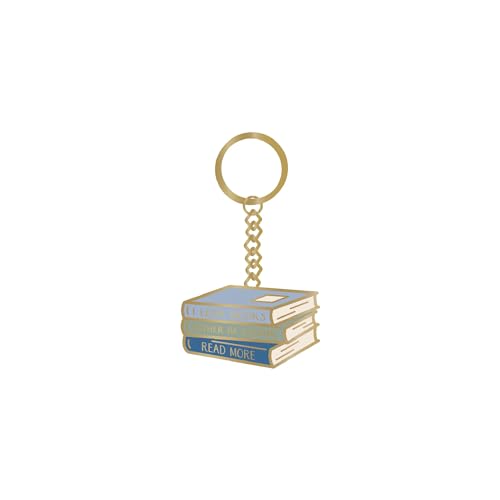 Half Moon Bay I Love Books - Rather Be Reading - Leer más - Llavero de anillo de aleación de zinc esmaltado, color azul y dorado de 1.5 x 1.5 pulgadas, Azul/Dorado, 1.5 x 1.5 Inch