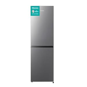Hisense RB327N4ADD Koel-vriescombinatie, EEK D, Total NoFrost, verwisselbare deuraanslag, flessenrooster, 171 liter koelgedeelte, 85 liter vriesgedeelte, Inox Look