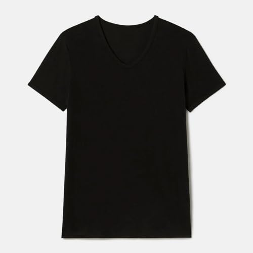 Liabel - Camiseta térmica para hombre, manga corta, 1 o 3 camisetas interiores de algodón cálido 100% Interlock, cuello redondo o cuello en punta, blanco o negro, M