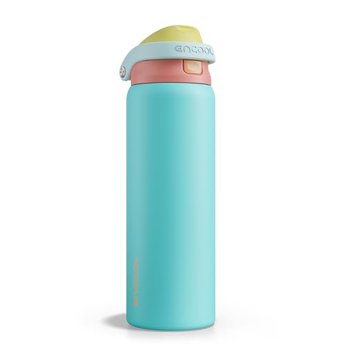 Image of ENCOOL Leakproof Insulated Water Bottle with Straw Dual-Sip Water Bottle Bag-Safe Design for Work, Commute & Gym - Keeps Drinks Cold All Day, 32 oz, Orange-Reef Blue