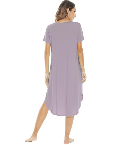 Image of NACHILA Nightgowns for Women-Viscose Made from Bamboo, V Neck Sleepshirts Short Sleeve Sleepwear Cool Nightshirt