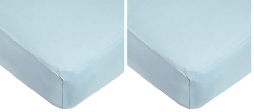 Image of TL Care Fitted Crib Sheet 28 inch x 52 inch, Soft Breathable Neutral 100% Cotton Jersey Sheet, Blue, for Boys and Girls, Fits Crib and Toddler Bed mattresses (Pack of 2)