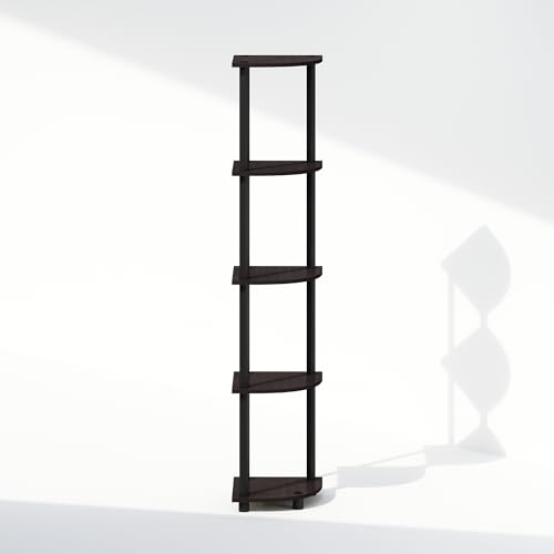 Image of Furinno Turn-N-Tube Storage Shelves, 5-Tier Book Shelf, Corner Shelf, Toolless Open Shelves, for Organization and Storage, Living Room, Home Office, Hallway, Bedroom, Dark Walnut